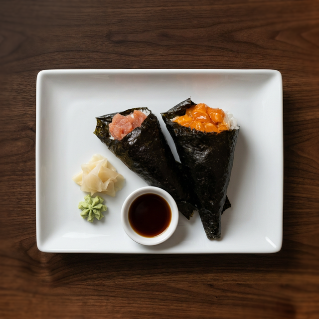 Spicy Salmon Hand Roll.